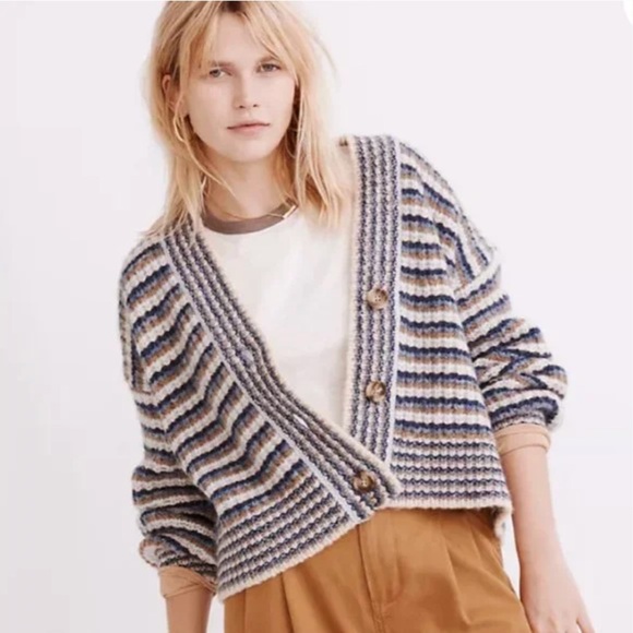 Madewell Sweaters - NWT Madewell Women’s Waller Crop Cardigan Sweater in Navy Stripe - size XXS
